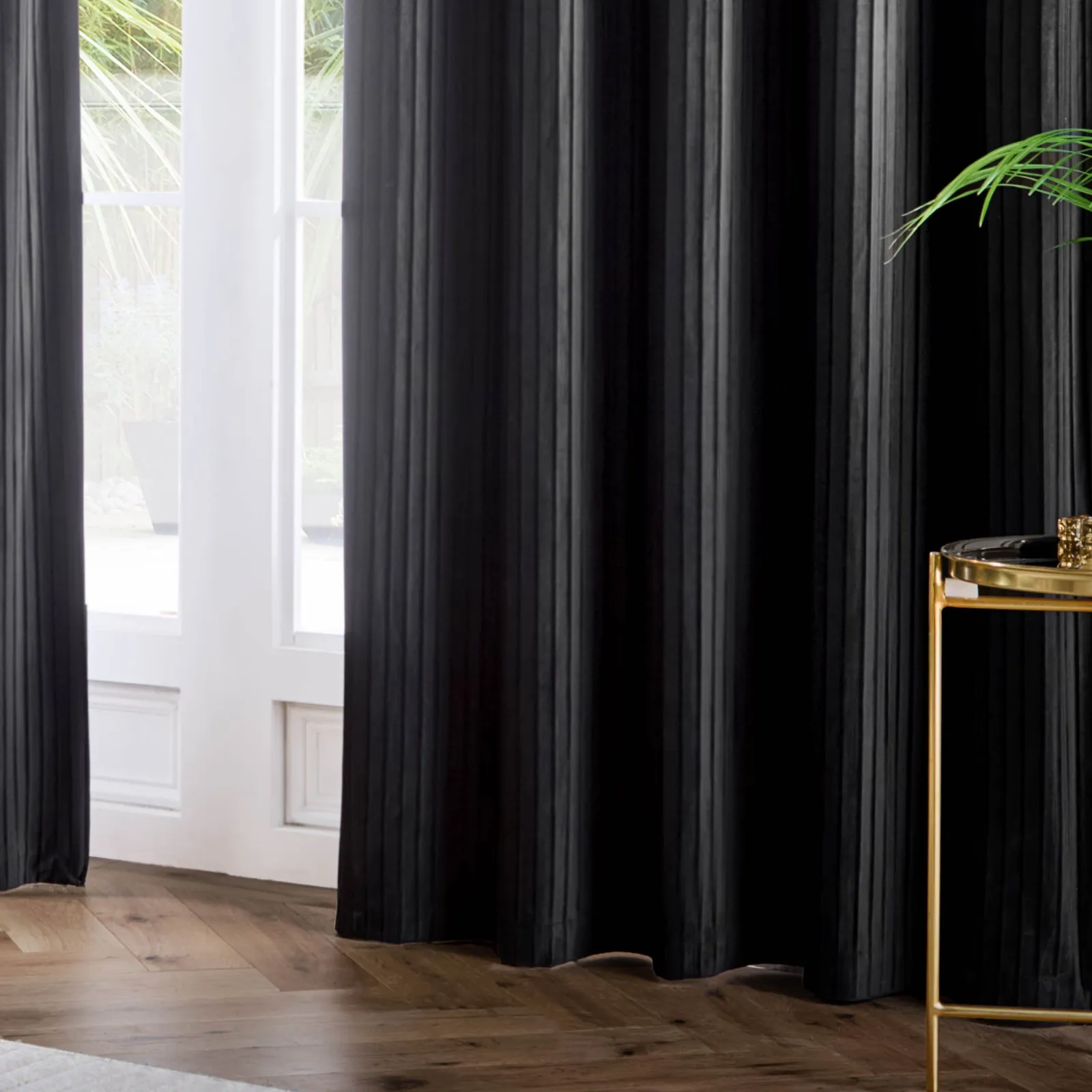 Paoletti Corinthian Velvet Room Darkening Eyelet Curtain Pair in Black 5