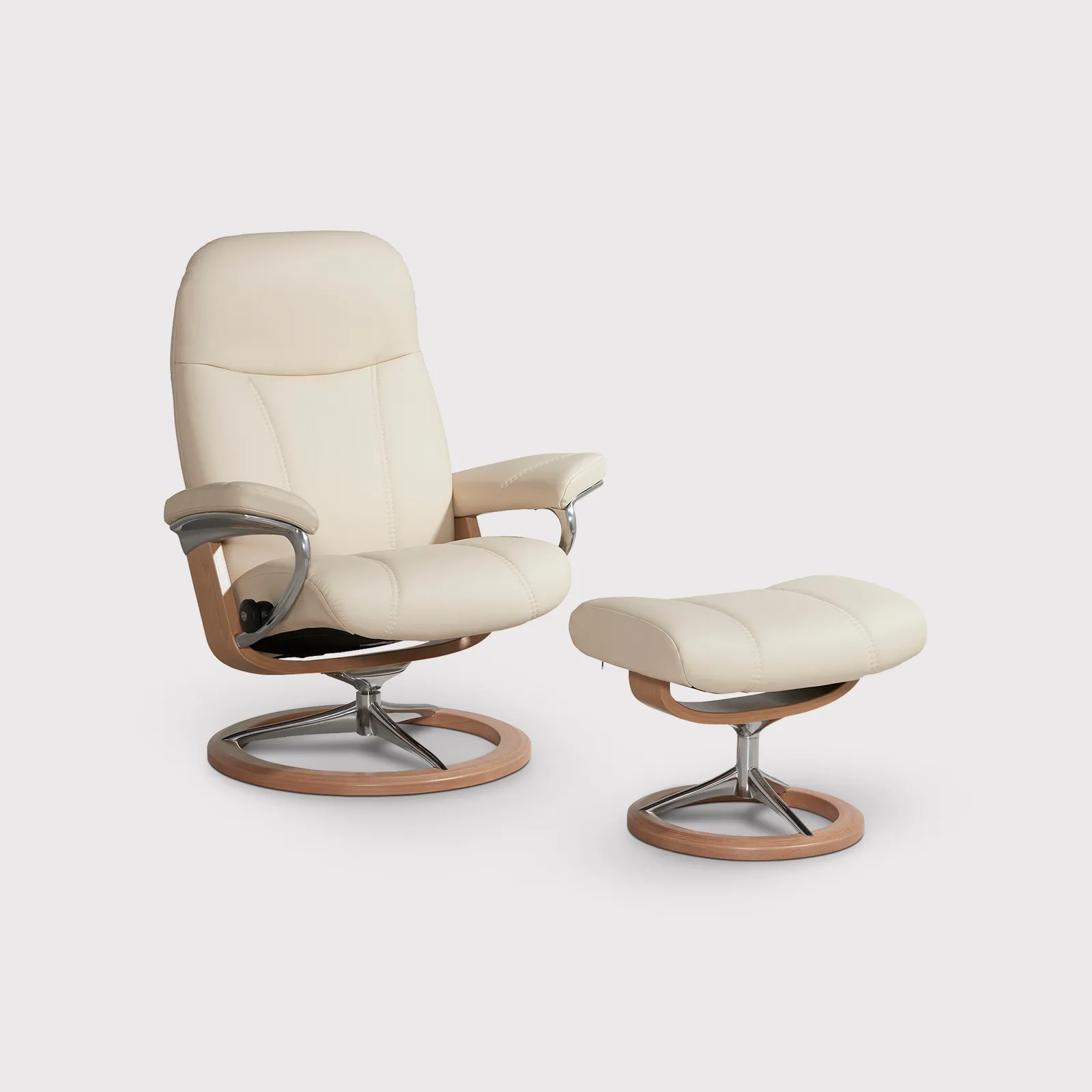 Stressless Consul Large Recliner Chair & Stool, Neutral Leather | Barker & Stonehouse 1