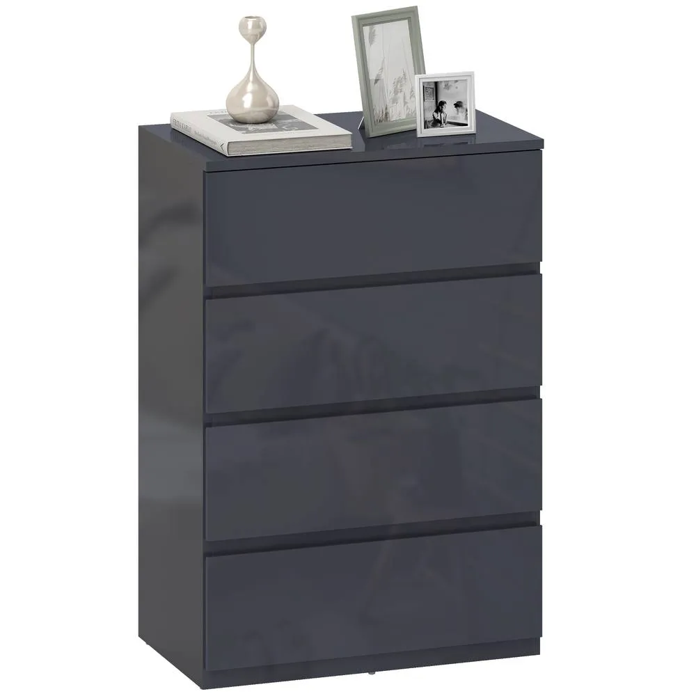 HOMCOM Bedroom Chest of Drawers, High Gloss 4 Drawers Dresser, Grey 2