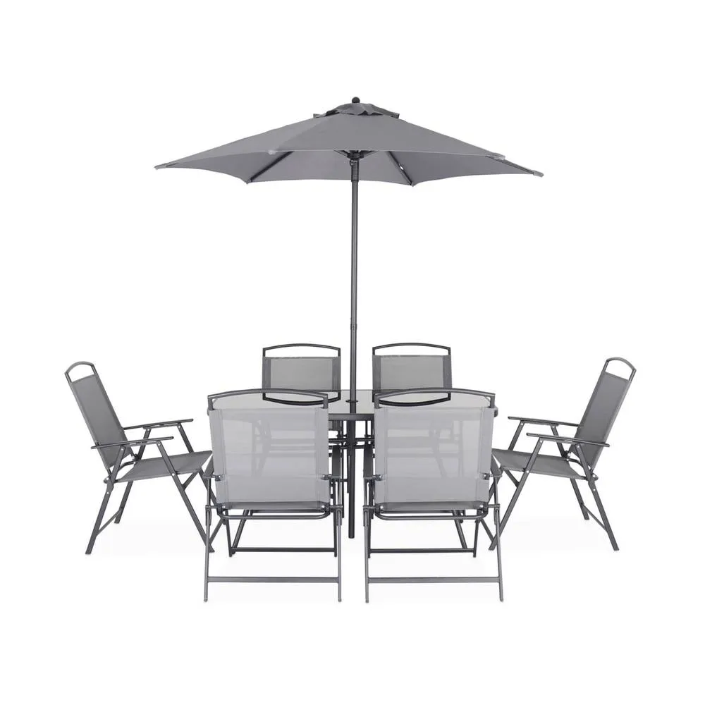 sweeek 6-seater metal dining set with foldable chairs & parasol in Dark Grey 5