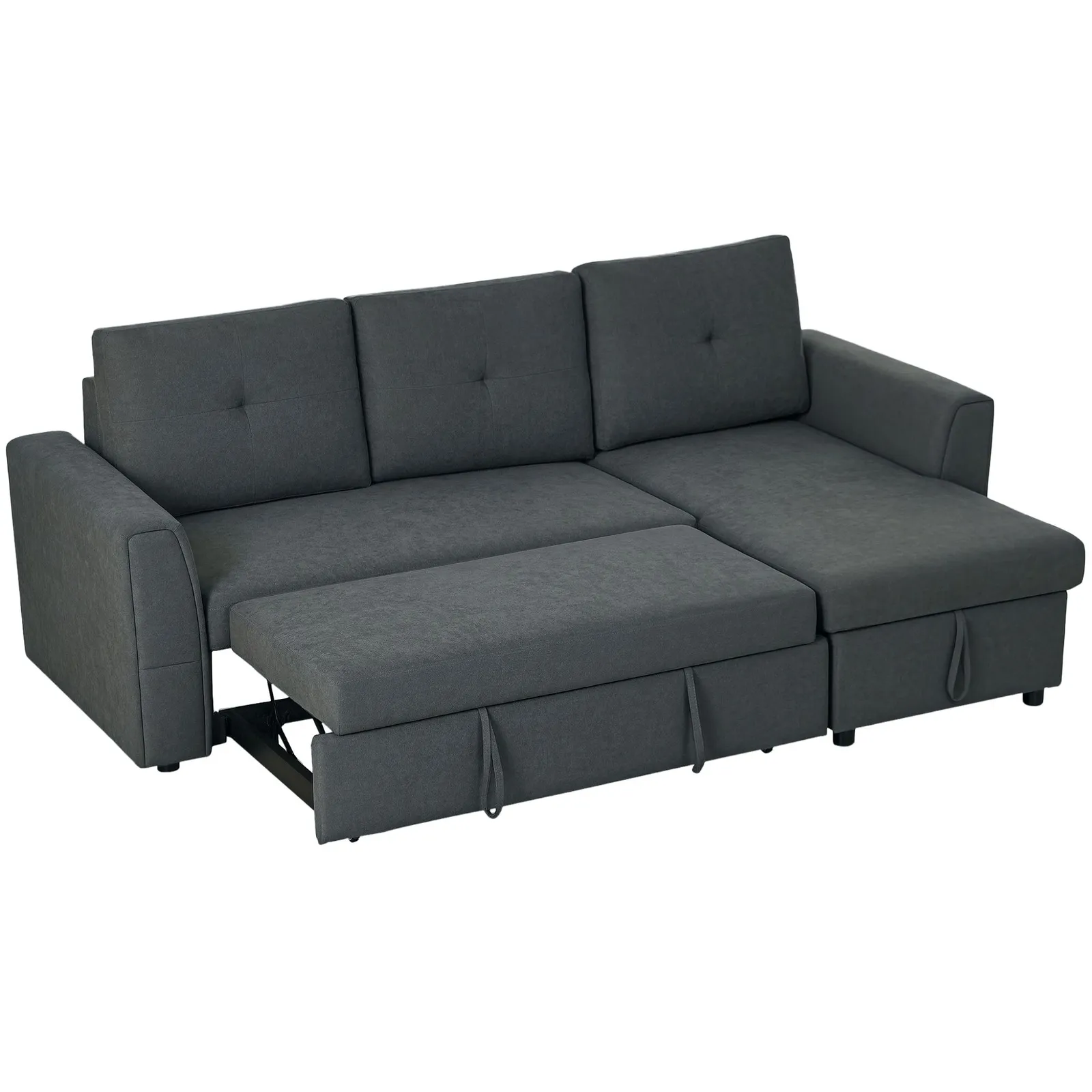 HOMCOM 3 Seater Sofa Bed, Convertible Pull Out Sofa with Storage, Dark Grey 2