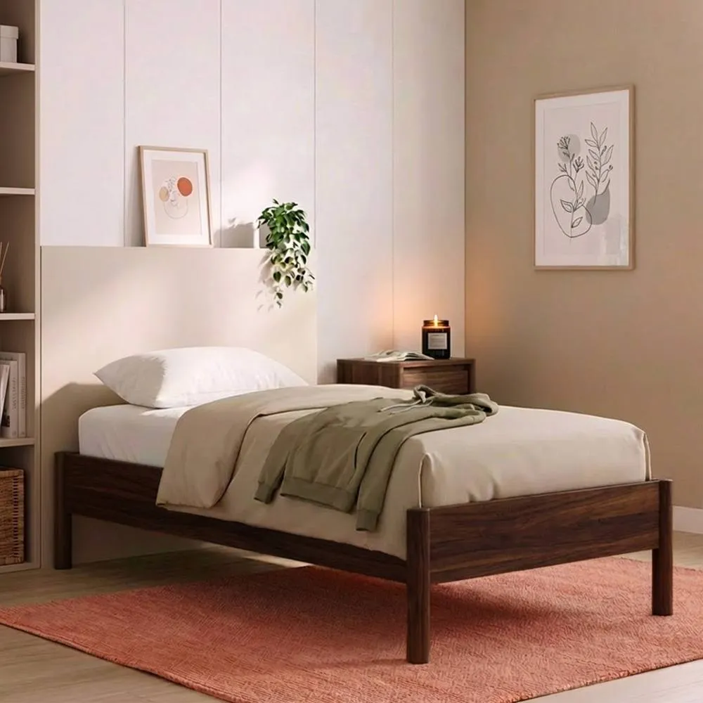 sweeek Bed with slatted base 90x190cm wood decor in Dark Brown