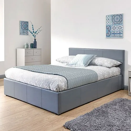 End Lift Ottoman Faux Leather Small Double Bed In Grey