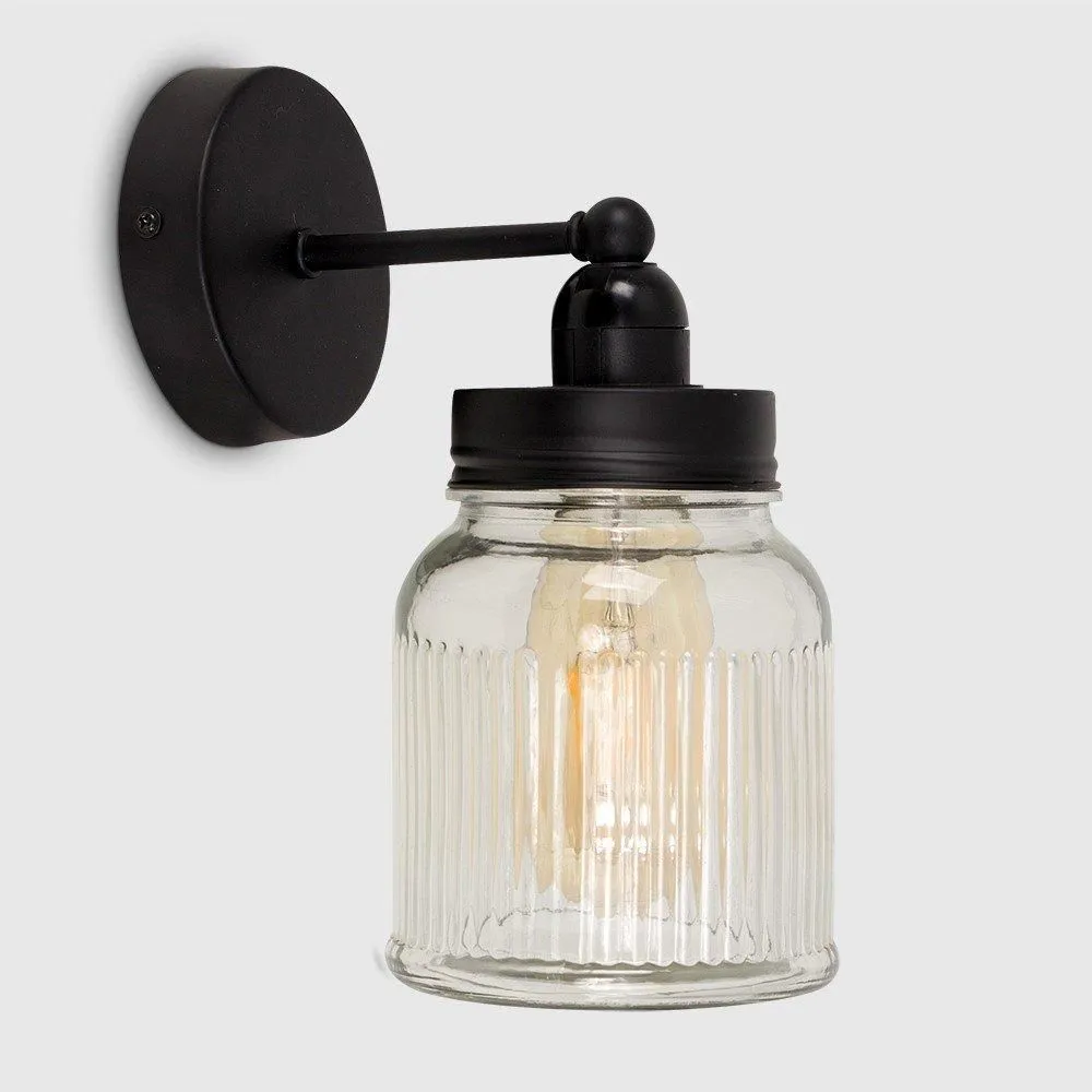 ValueLights Cambourne Ribbed Black Indoor Wall Lantern Fitting 2