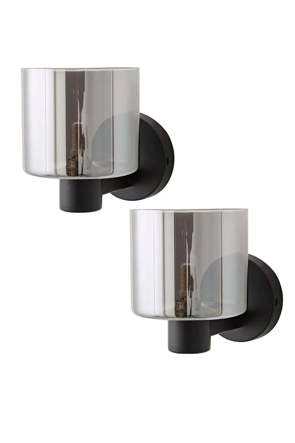 ValueLights Demi Pair of Smoked Glass Cup Wall Lights with Bulbs in Black 1