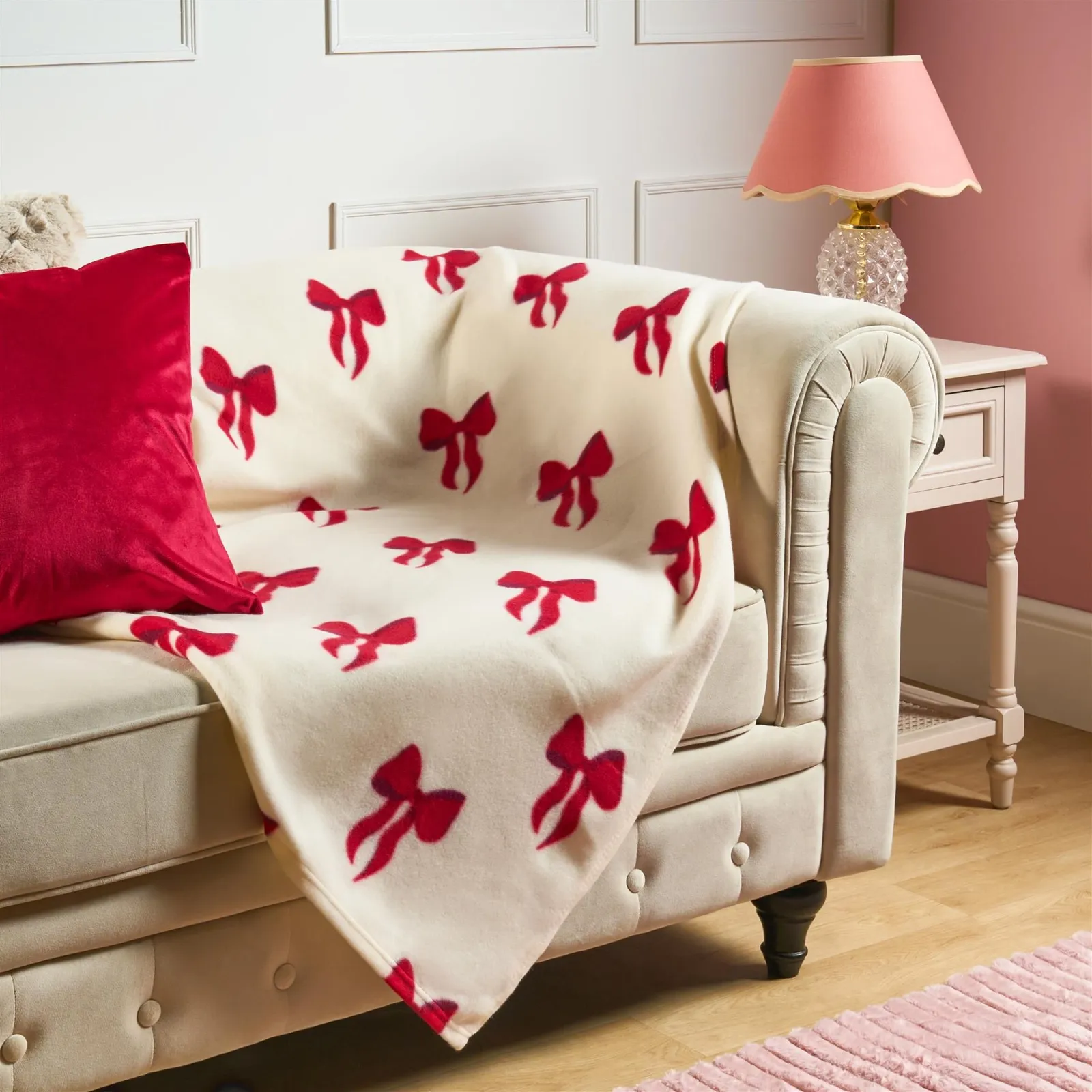 OHS Bows Polar Fleece Soft Warm Throw Blanket in Red