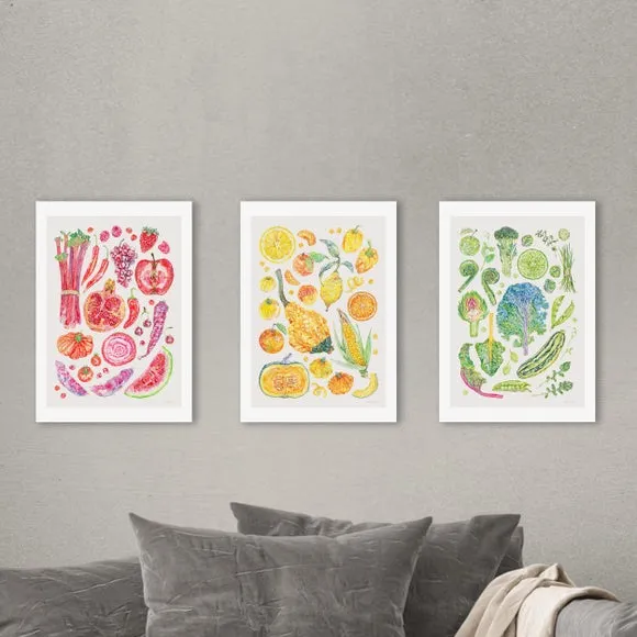 Set of 3 East End Prints Harvest Of Fruit & Vegetables Gallery Wall Framed Prints 1