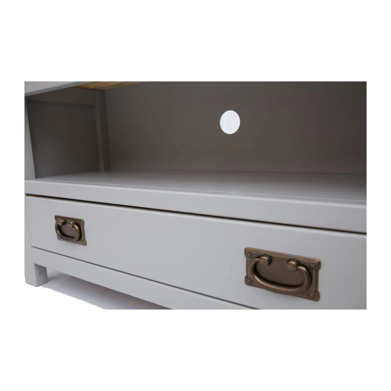 Cabinet Bits Argenta Light Grey 1 Drawer TV Cabinet Brass Drop Handle 5