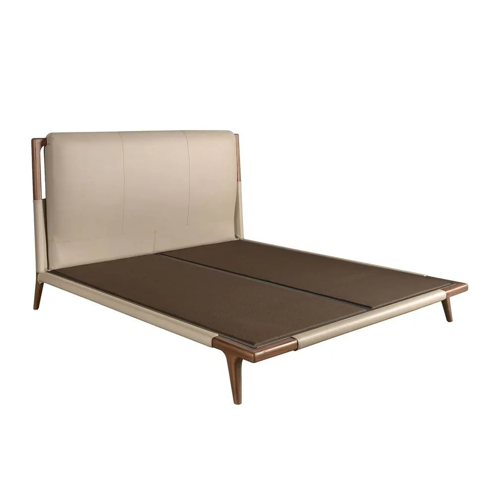 Angel Cerda Mink Leatherette Double Bed with Walnut-Coloured in Beige