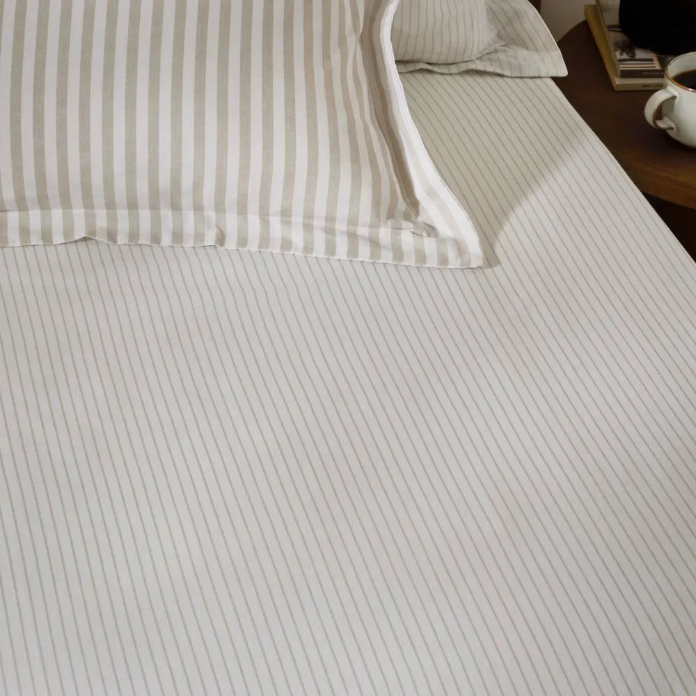 Yard Hebden Narrow Stripe 100% Cotton Fitted Sheet in Natural 1