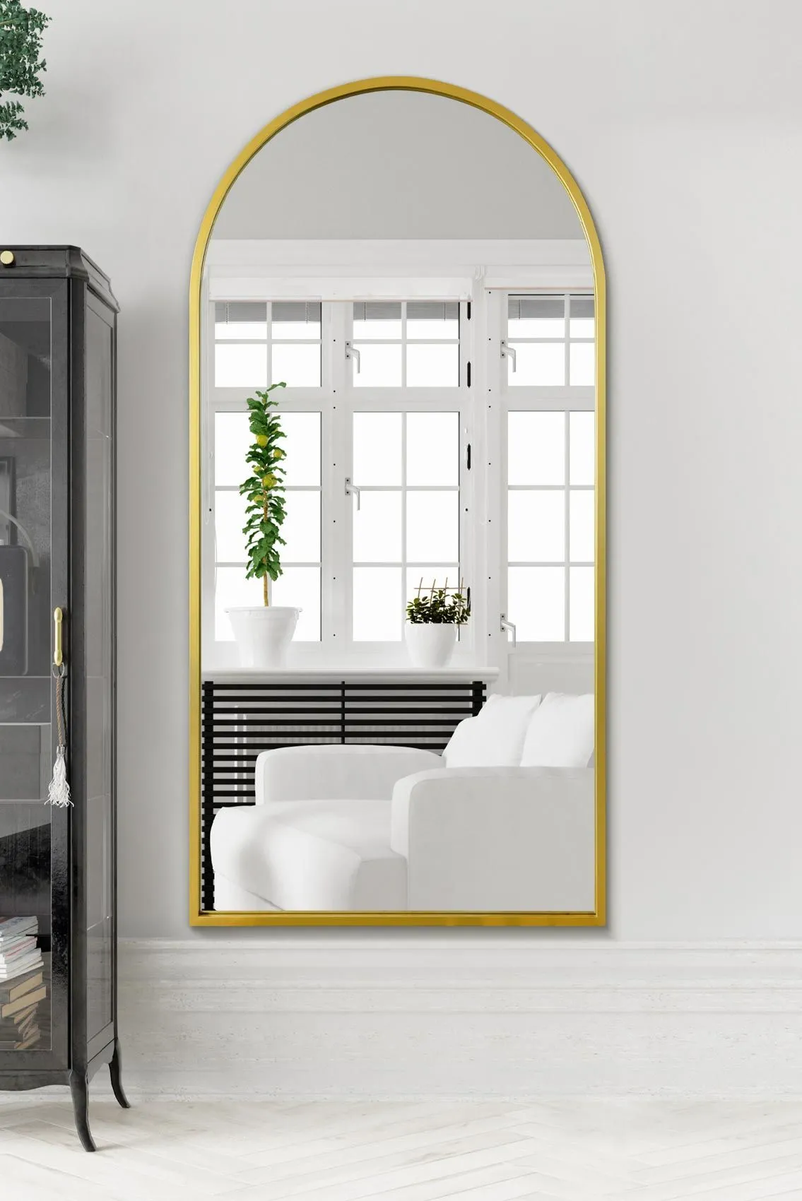 MirrorOutlet The Arcus Gold Framed Arched Leaner/Wall Mirror 71" X 35" (180CM X 90CM)