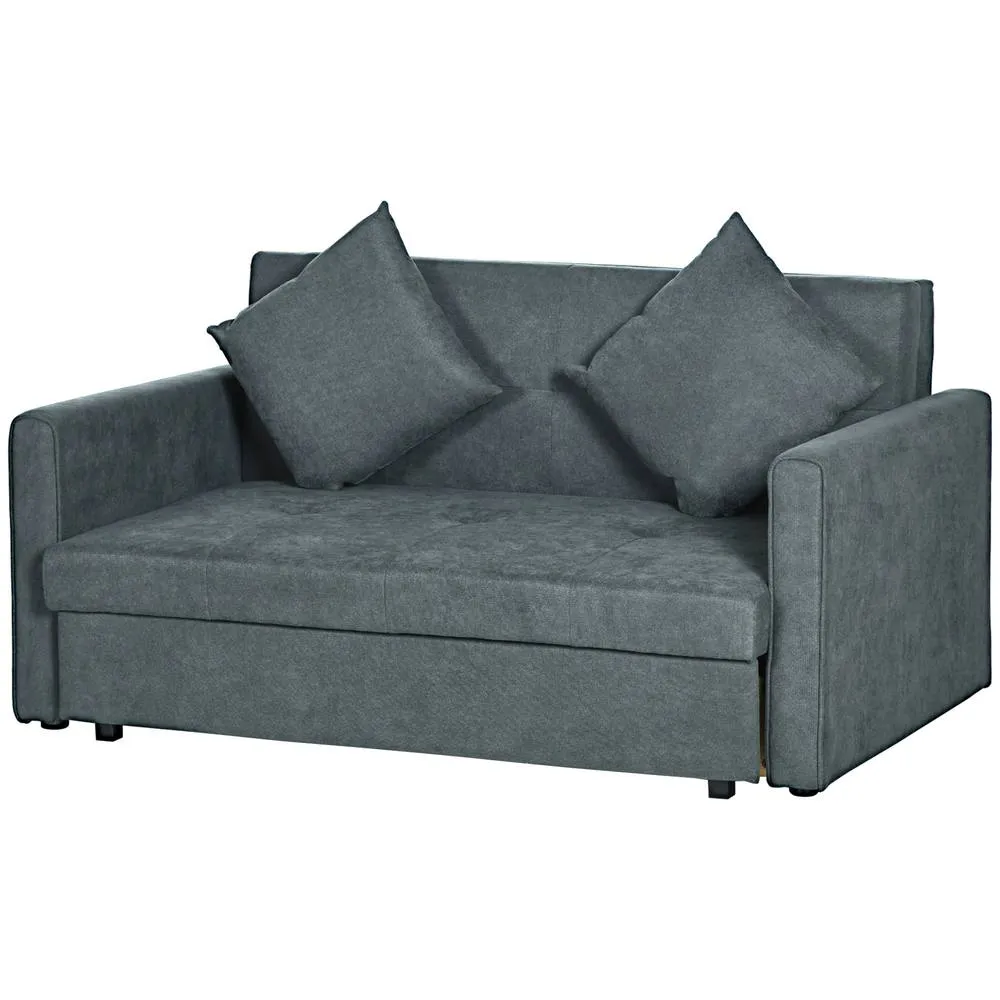 HOMCOM Modern Snow Flannel Loveseat Sofa Sleeper with 2 Cushions, Dark Grey
