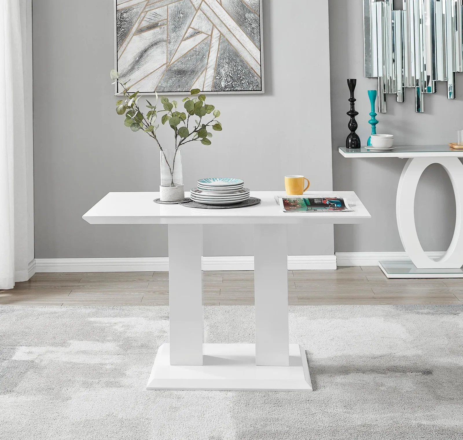 FurnitureboxUK Imperia 4 Seater Modern White High Gloss Rectangular Dining Table & 4 Milan Faux Leather Chairs in Mustard 2