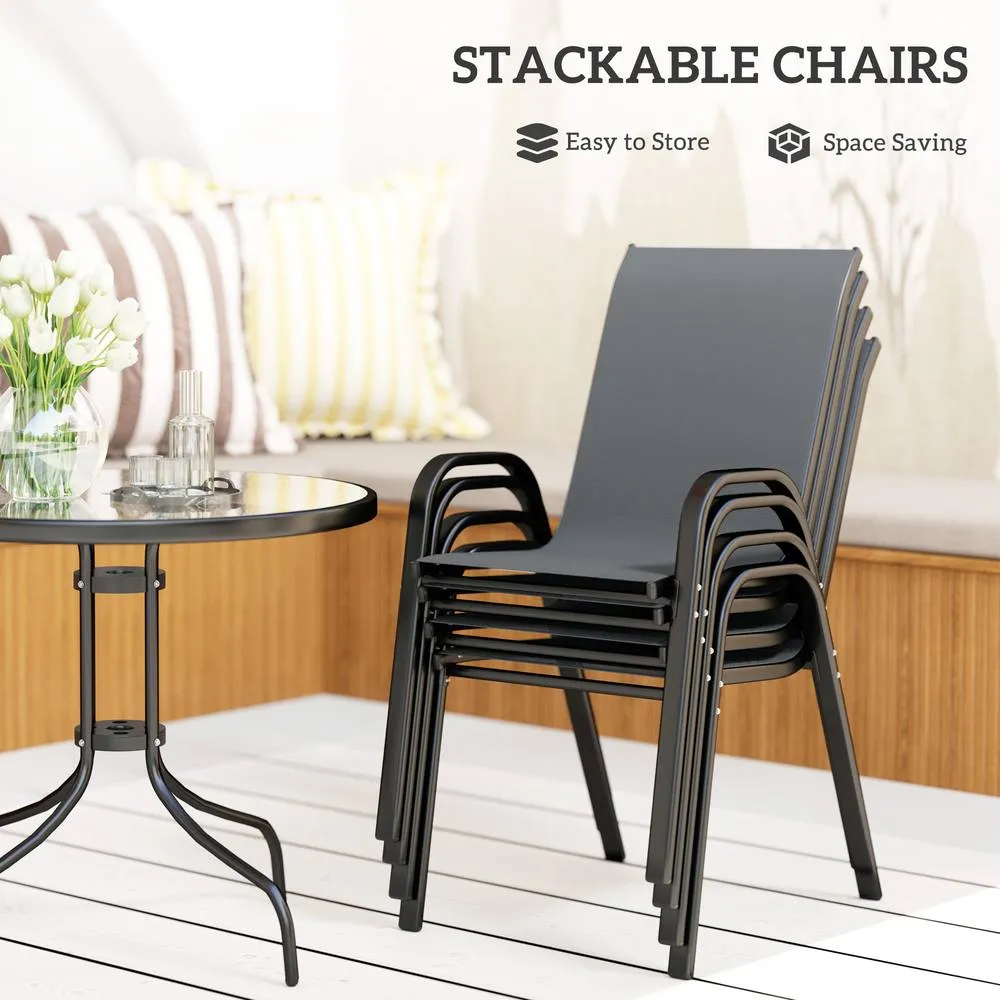 OUTSUNNY 5 PCs Garden Furniture Set, Round Table & Stackable Chairs, Grey in Dark Grey 4