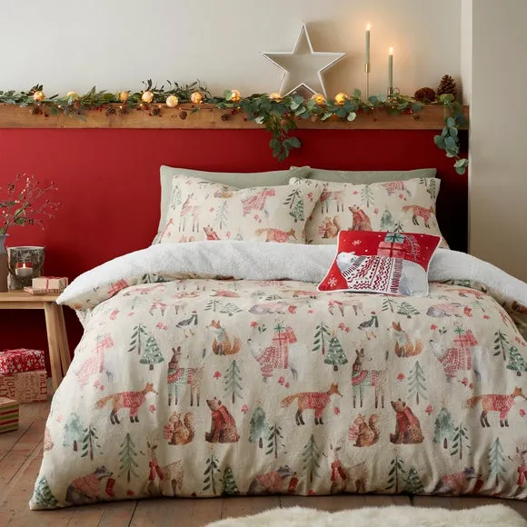 Christmas Wood Animals Duvet Cover & Pillowcase Set 4