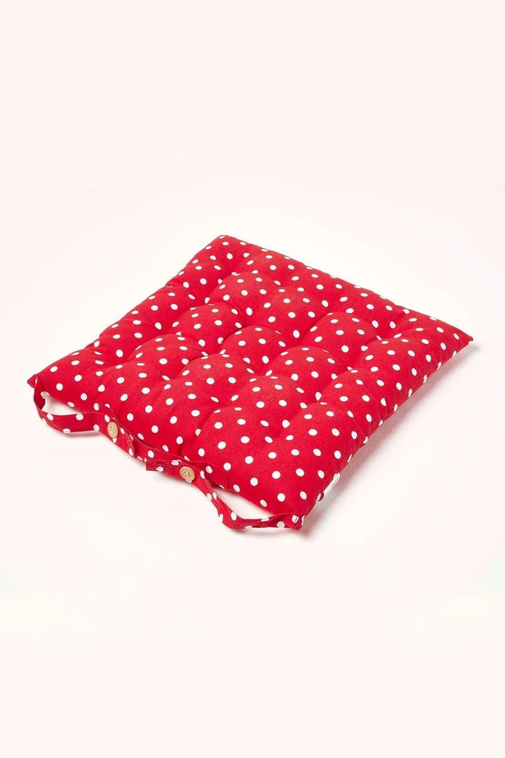 Homescapes Seat Pad Luxury Cotton Red Polka Dot Indoor Outdoor Garden Cushion, 40cm 2