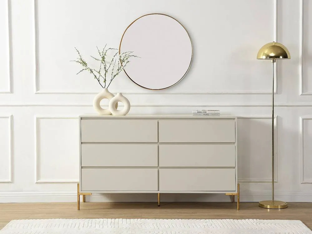 Vente-unique 6-Drawer Chest Of Drawers - MDF & Metal - Beige & Gold - KORASA 3