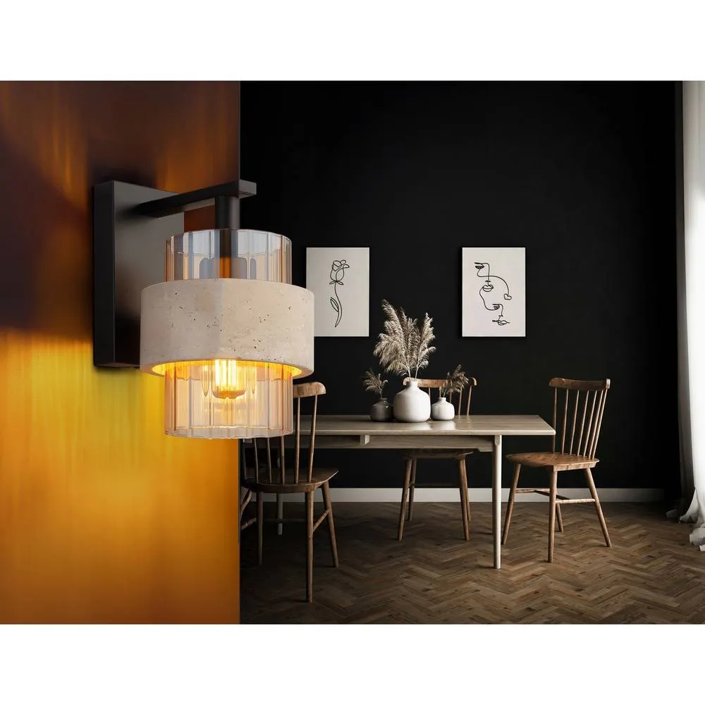Netlighting Daren Wall Lamp Matt Black Amber Glass Shade E27 2