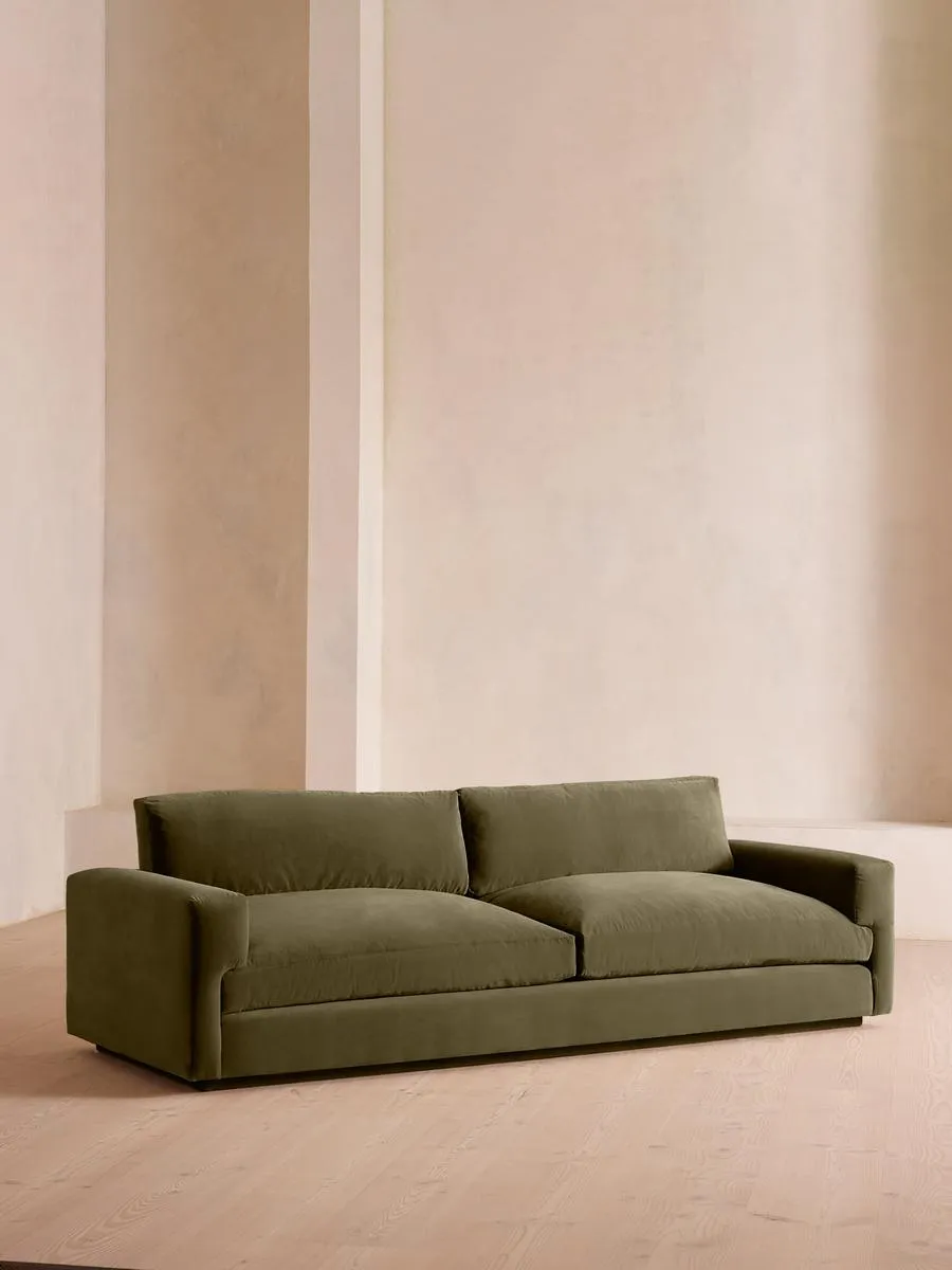Mossley Four Seater Sofa, Velvet, Olive