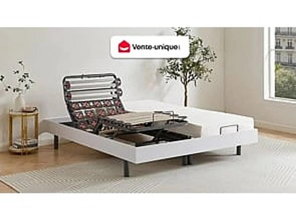 Vente-unique Electric Adjustable Upholstered Bed Base - Slats & 2X25 Discs - 2 X in White 3