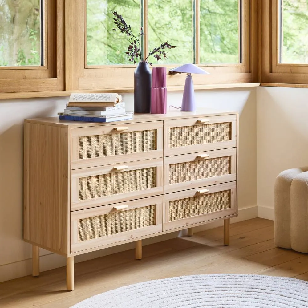sweeek 6-drawer Chest With Cane & Wooden Effect in Beige 6