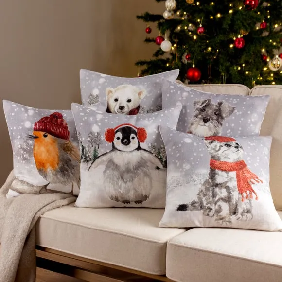 Evans Lichfield Snowy Penguin Square Cushion 5