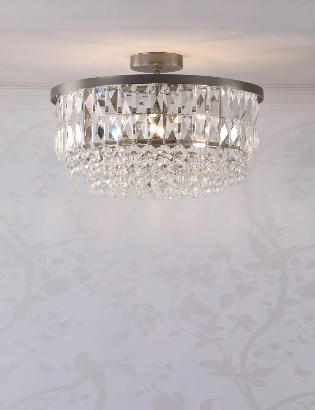 Laura Ashley Rhosill Crystal Semi Flush Ceiling Light Silver