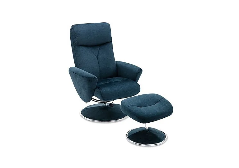 Nice Fabric Swivel Recliner Chair and Footstool - Deep Sea
