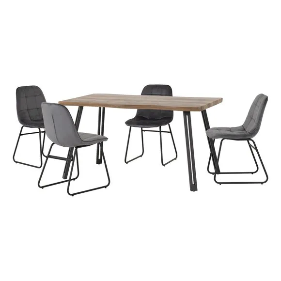 Quebec 4 Seater Wave Rectangular Dining Table with 4 Lukas Chairs