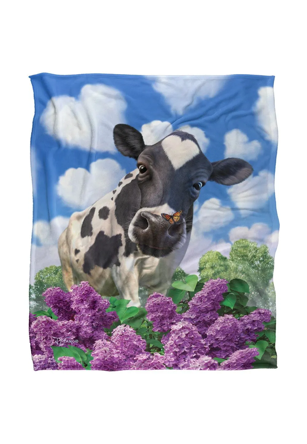 JQ Licensing Jlo Cow & Butterflies Garden Silky Touch Super Soft Throw Blanket 152 X 127 cm in White