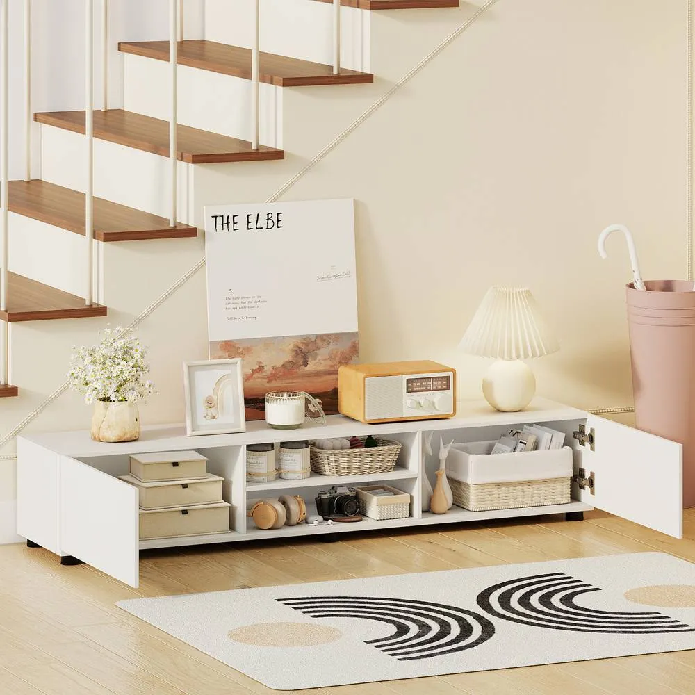 Costway Modern TV Stand Minimalist Entertainment Center with 2 Doors in White 4