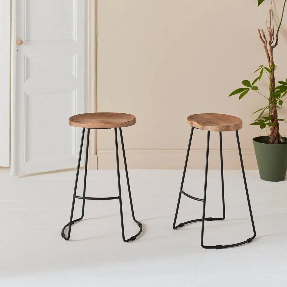 sweeek Pair Of Industrial Metal & Wooden Bar Stools in Light Brown