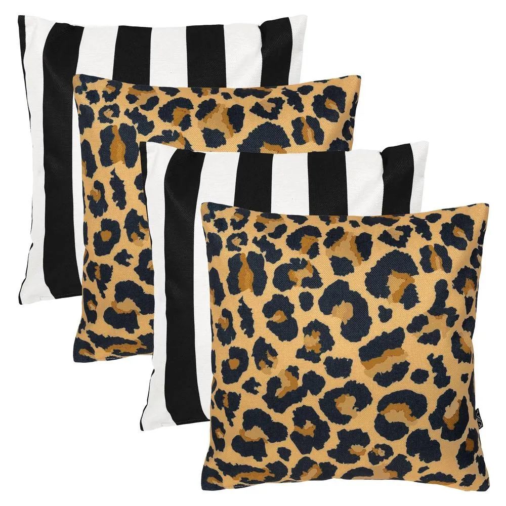 icon 4PK Cushion x2 Leopard, x2 Deck Stipe Black