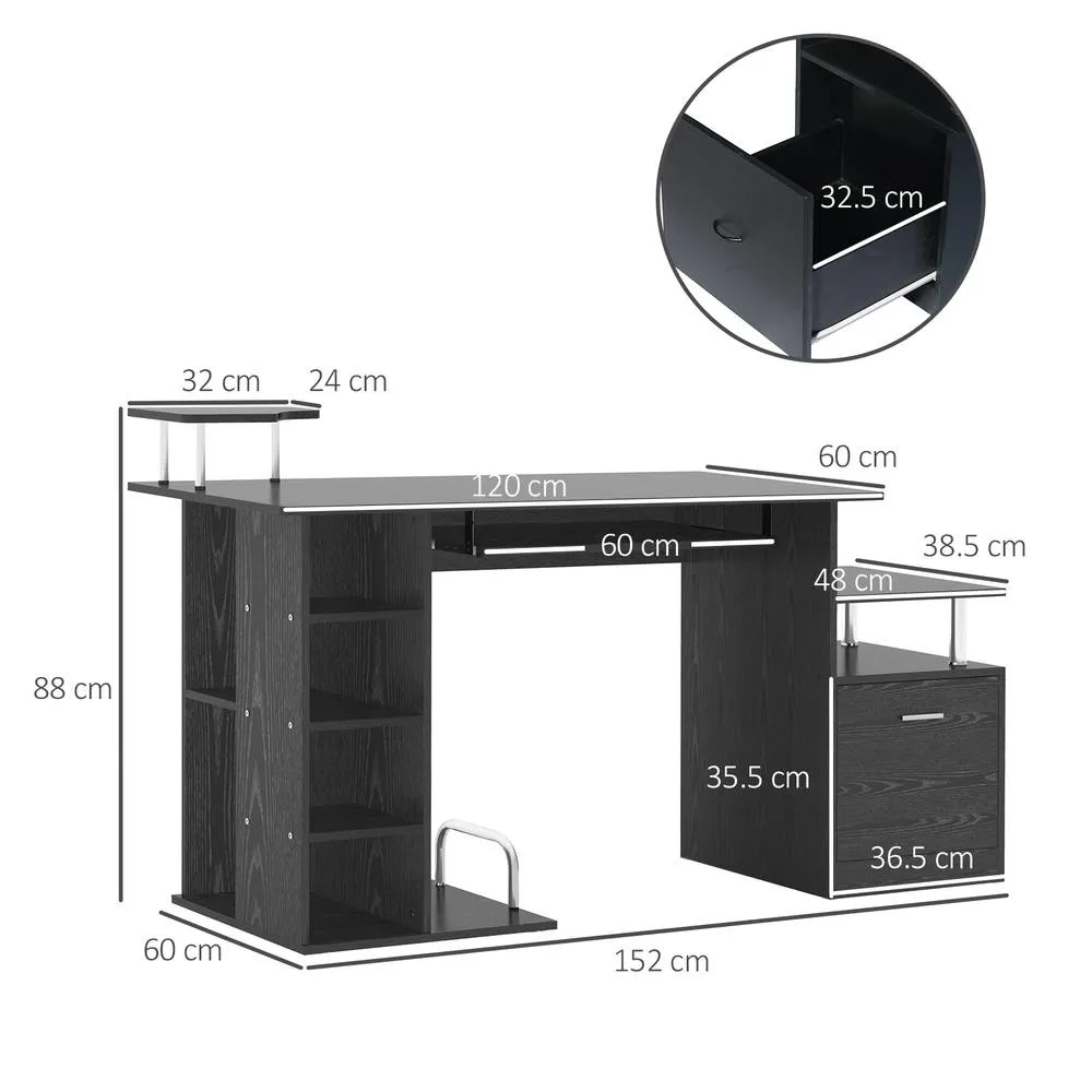 HOMCOM Wood Computer Desk Laptop Workstation PC Table Drawer Shelf Office in Black 3