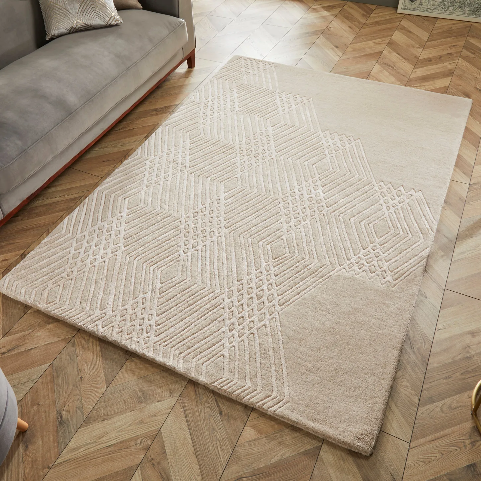 Diamonds Wool Rug Brown