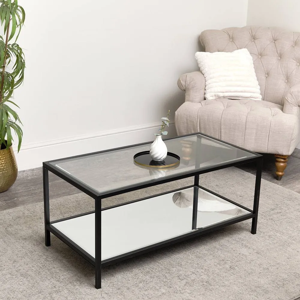 Melody Maison Black Glass & Mirrored Coffee Table 4