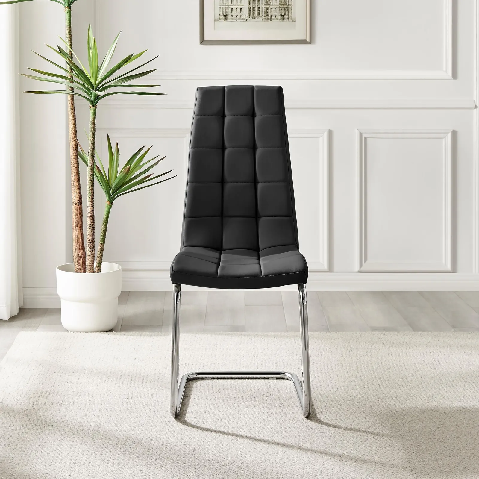FurnitureboxUK Set of 2 Murano Deep Cushioned Soft Touch Faux Leather Dining Chairs With Silver Chrome Metal Legs in Black 5