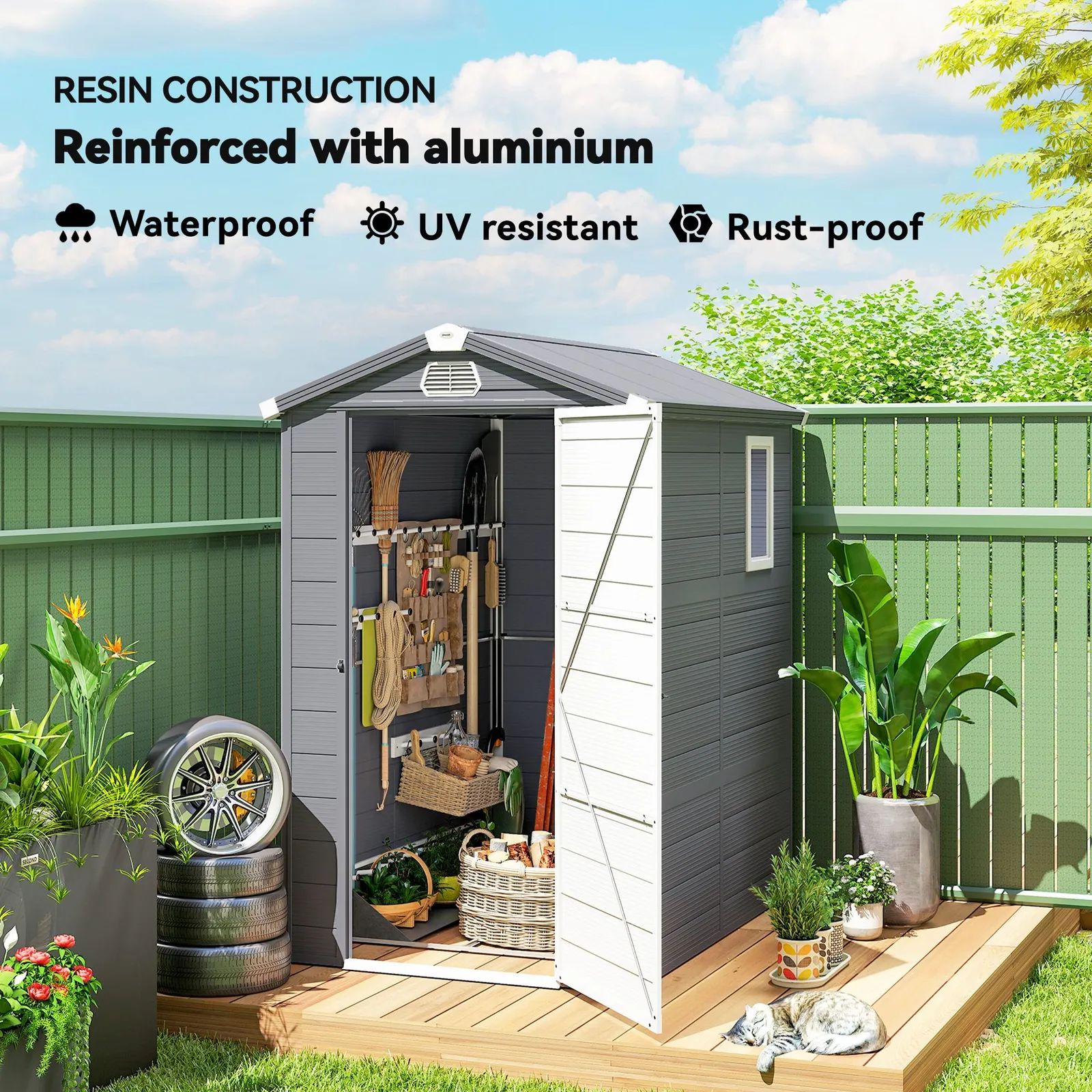 OUTSUNNY 4 x 3ft Garden Shed Storage with Foundation Kit & Vents in Grey 6