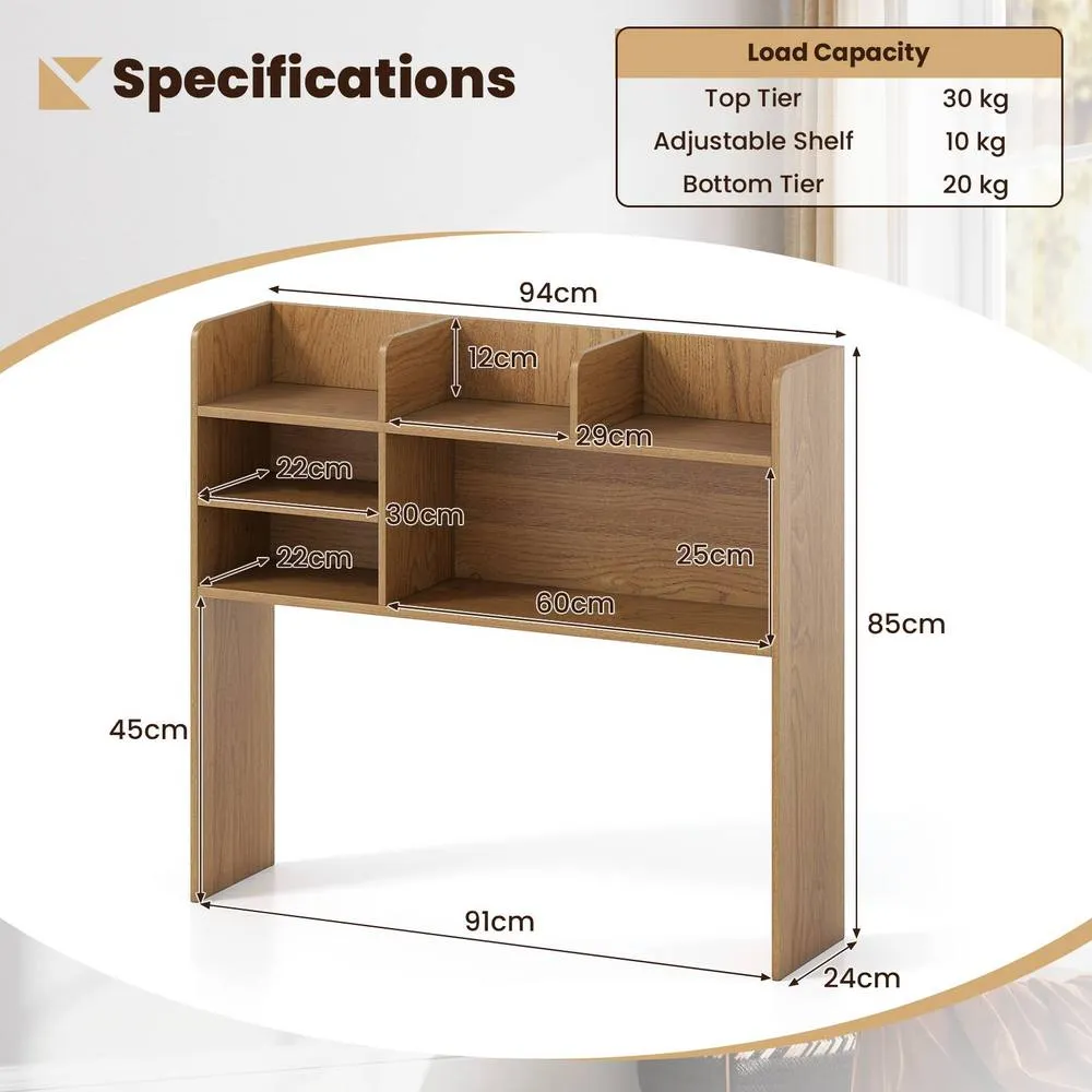 Costway Desktop Bookshelf Desk Hutch Shelf for Computer Monitor in Natural 2
