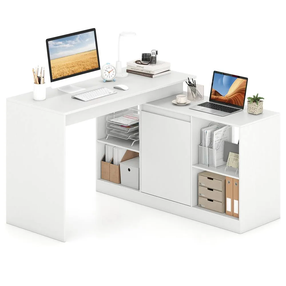 Costway L-shaped Wooden Computer Desk 120 CM Reversible Corner Writing Desk in White 3