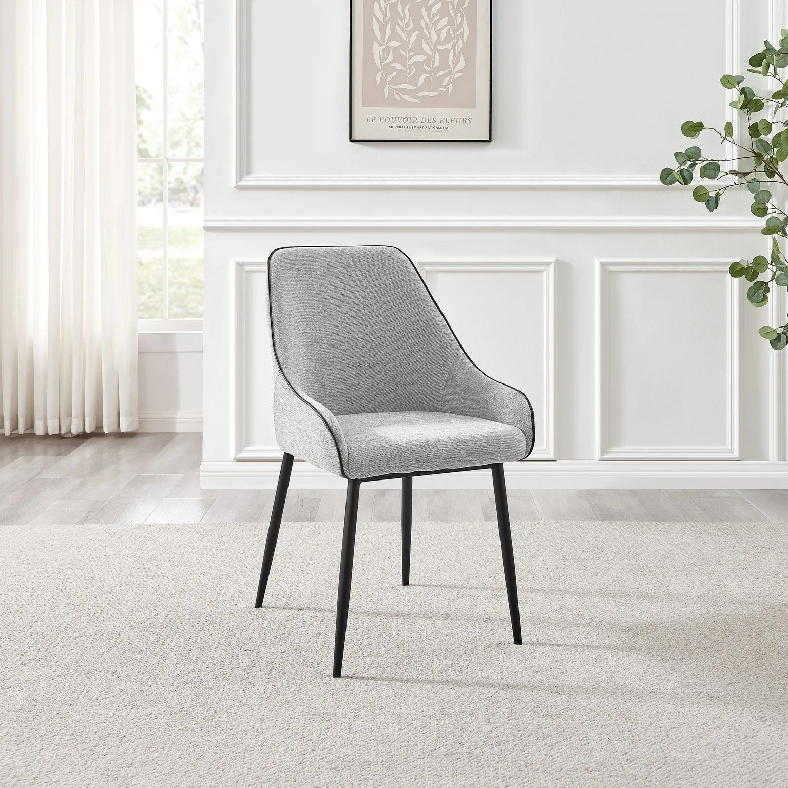 FurnitureboxUK Beaumont 2x Fabric Black Leg Dining Chair in Grey 5