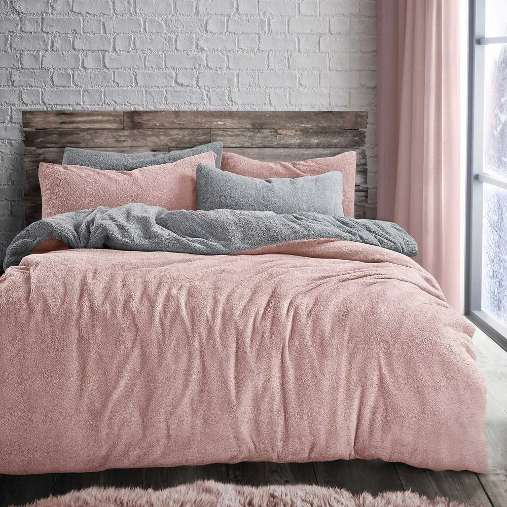Velosso Teddy Two Tone Warm & Cosy Duvet Cover & Pillowcase Set in Silver