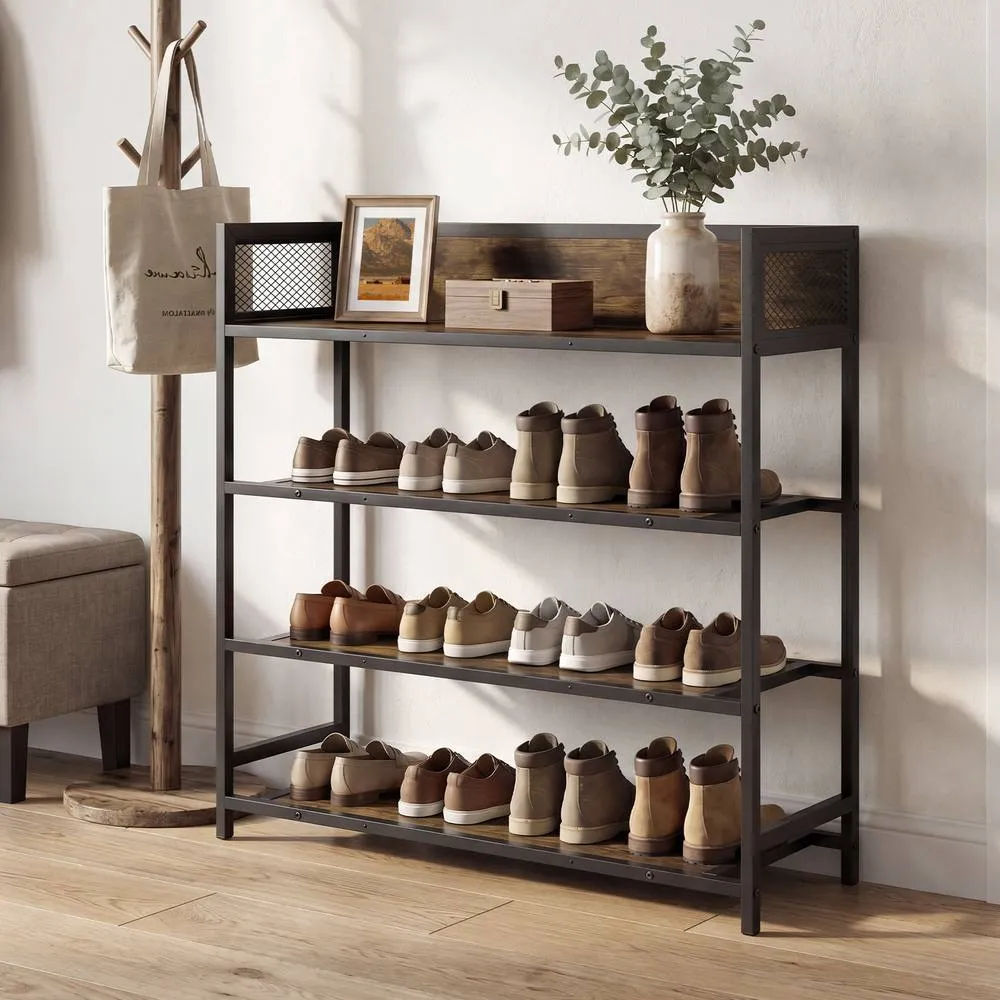 Costway Industrial Shoe Organizer with Metal Frame in Brown 5
