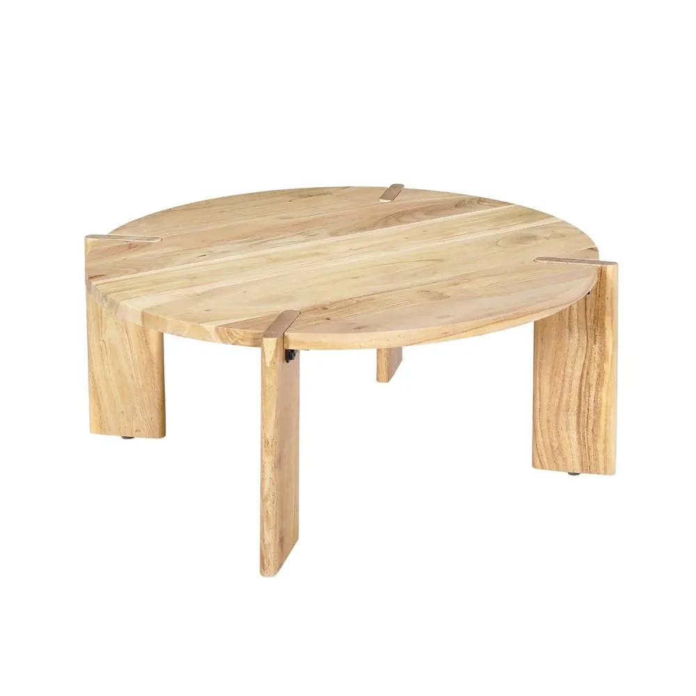 sweeek Exotic Round Solid Wood Coffee Table in Beige 2