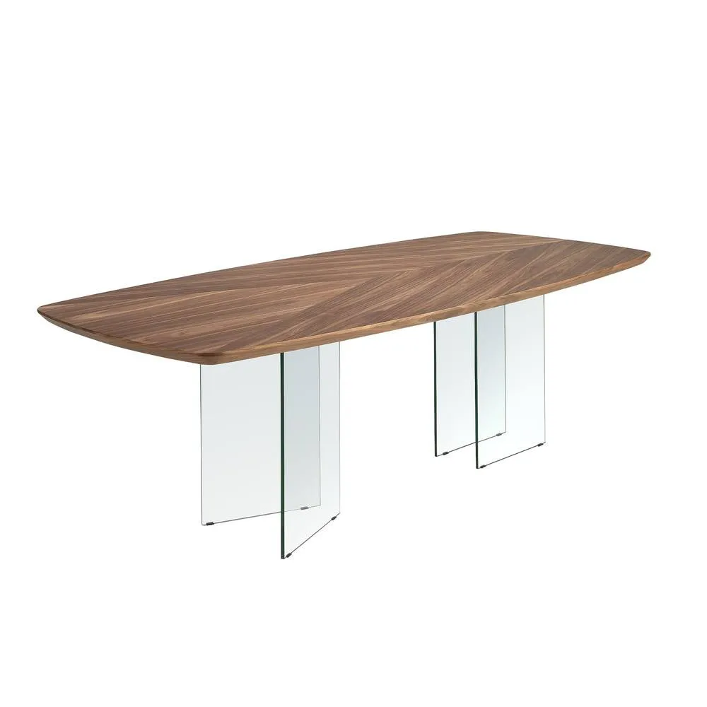 Angel Cerda Oval Dining Table in Walnut Veneer with Tempered Glass Legs