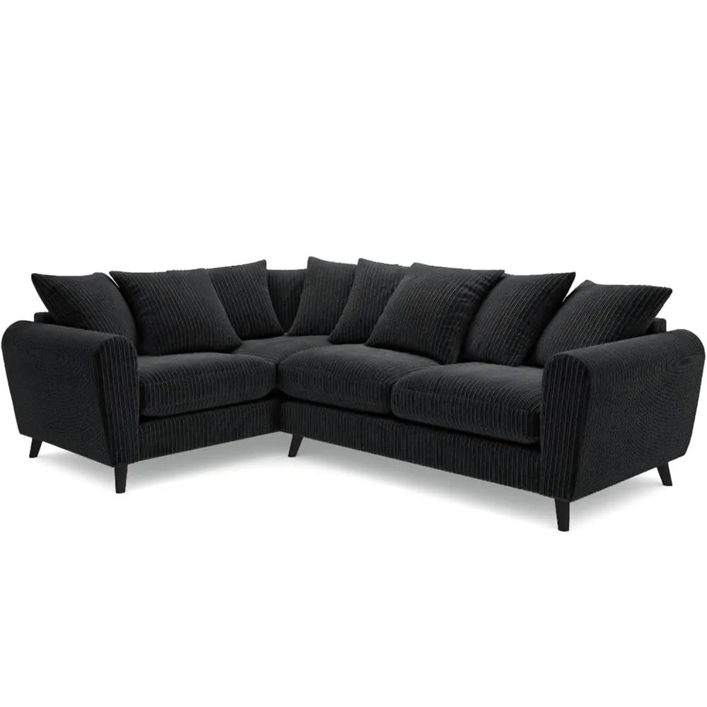 Bliss Furniture Harlow Jumbo Cord Left Hand Dual Arm Corner Sofa, Modern Design Black