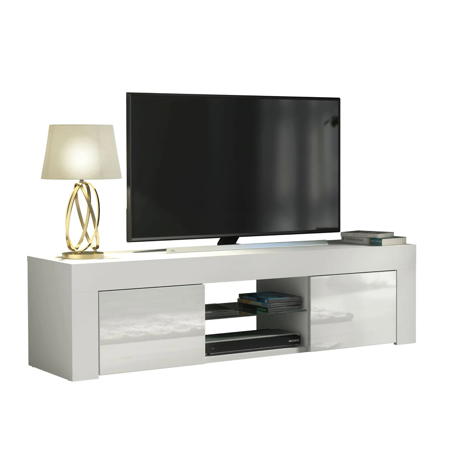 Creative Furniture TV Unit 130cm Modern - White with High Gloss Doors 5