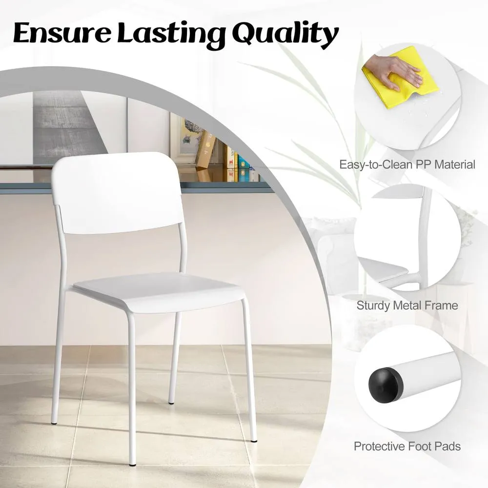 Costway Modern Dining Chairs Set of 4 Stackable Kitchen Chairs-White in White 5