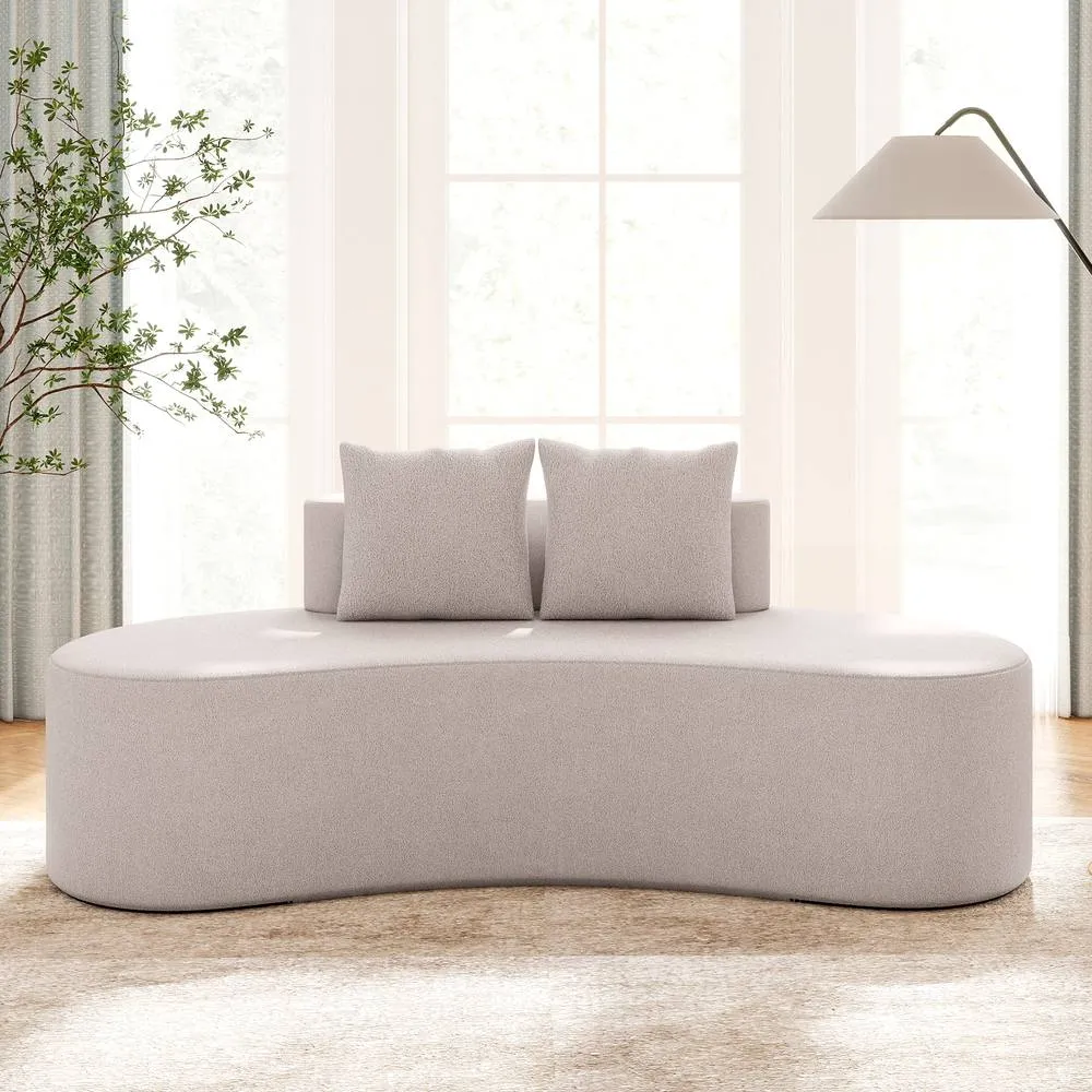 Costway Modern Sofa Couch Upholstered Curved Sofa w/2 Pillows Floor Couch in Light Grey 4