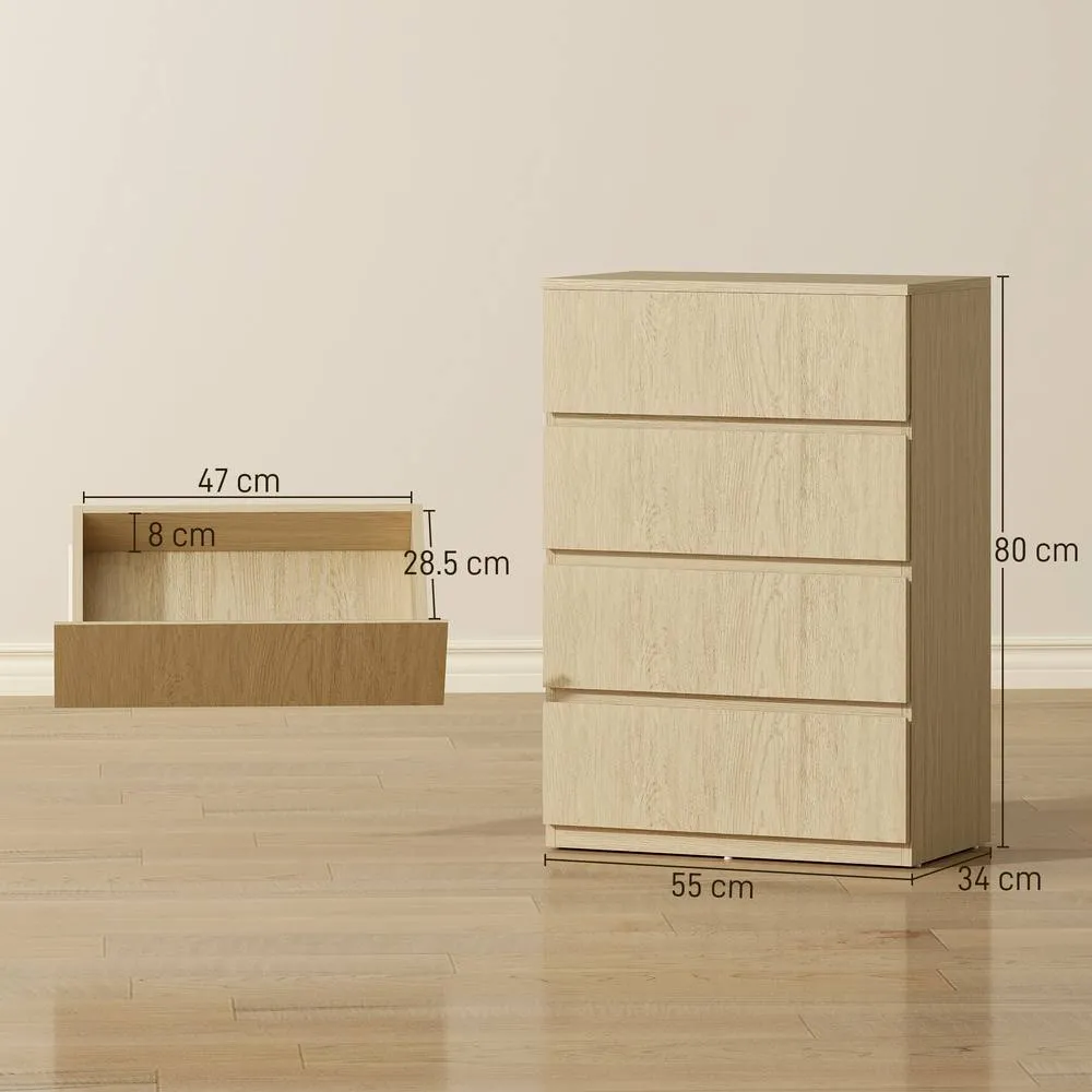 HOMCOM Bedroom Chest of Drawers, 4 Drawers Dresser, Drawer Unit in Natural White 3